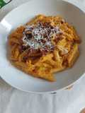 Penne with Bell Pepper Cream and Crispy Guanciale