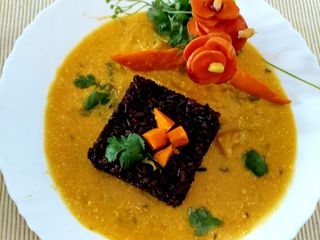 Ripe Mango Kadhi With Black Rice and Salad