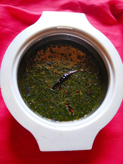 A picture of PAAT SAAG JHOL (SOUP OF JUTE LEAVES).