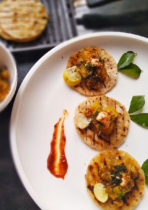 A picture of Grilled Carom seed Paratha With Eggplants masala(tacos).