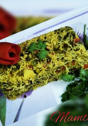 A picture of Methi Matar Pulao.(fenugreek - green peas pulao).