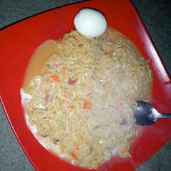A picture of Indomie and boiled egg.