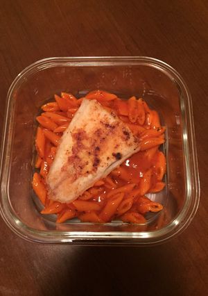 A picture of Tomato Basil Penne and Fish.