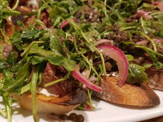 Lentil Salad Crostini with Chevre and Prosciutto
