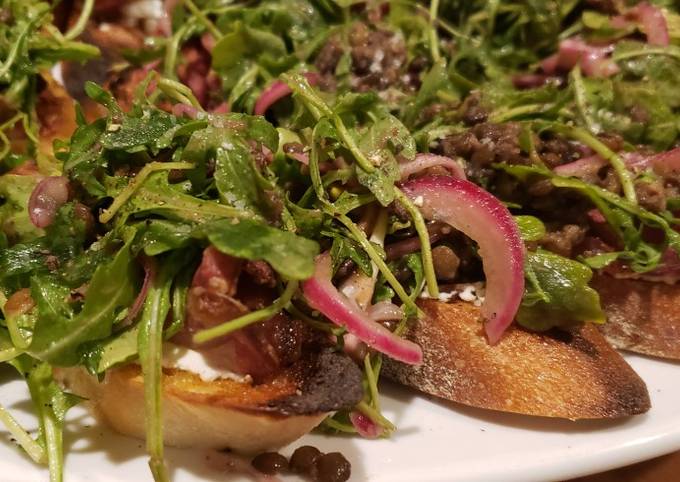 Lentil Salad Crostini with Chevre and Prosciutto