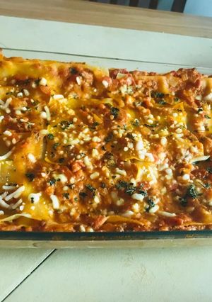 Una foto de Lasaña vegetariana con toque vegano