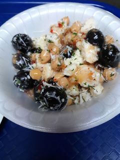 A picture of Chickpea, and Olive Salad.
