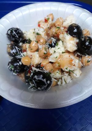 A picture of Chickpea, and Olive Salad.