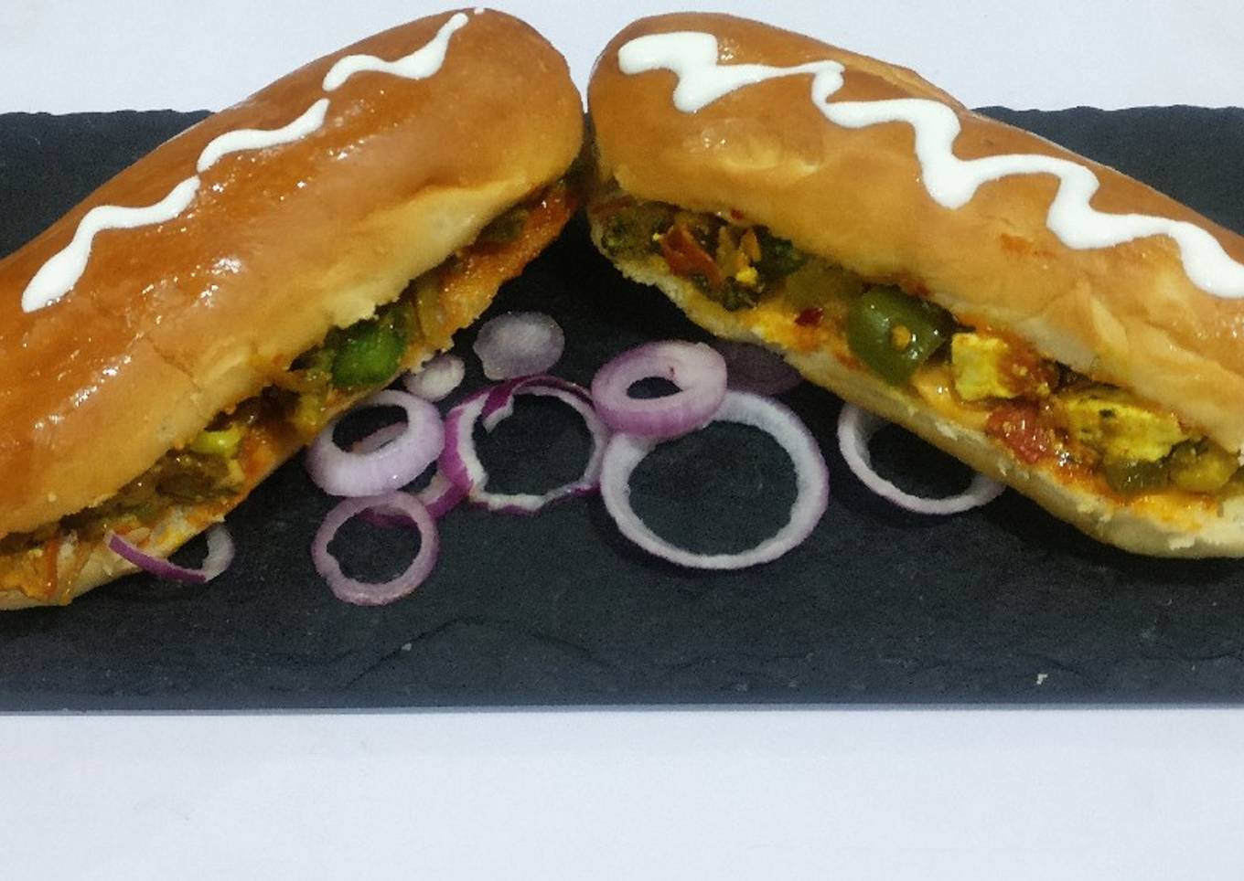 Paneer, broccoli, stuffed hot dog