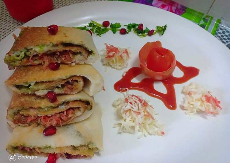 Carrot cheese pomegranate roll dosa