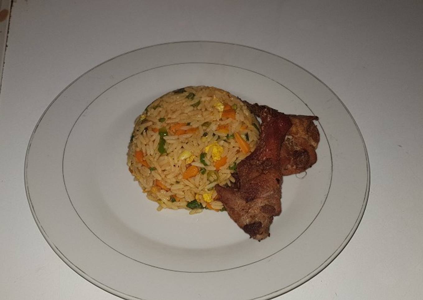 Chinese fried rice with fried chicken