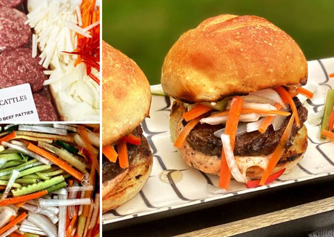 Grilled Bánh Mi Wagyu Beef Sliders with Pickled Vegetables
