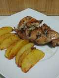 Conejo asado con gajos de patata
