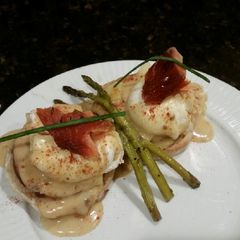 A picture of Brad's smoked salmon eggs benedict.