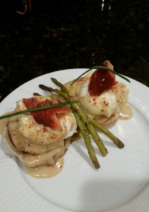 A picture of Brad's smoked salmon eggs benedict.