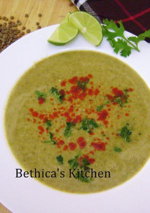 A picture of Cheesy Whole Masoor dal Soup.