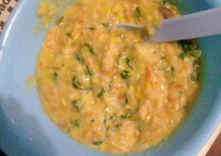 Resep MPASI 10 Bulan(oatmeal+wortel+sawi+kuning telur+evoo) Anti Gagal