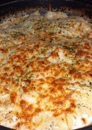 Una foto de Pasta con pollo gratinado al horno