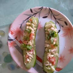 A picture of Cucumber salad boats.