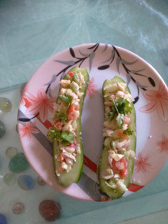 A picture of Cucumber salad boats.