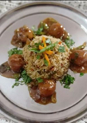 A picture of Fried Rice with Manchurian balls.