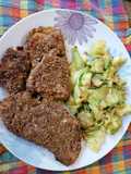 Mila de pollo con harina de coco y Sésamo con fideo de Zucchini