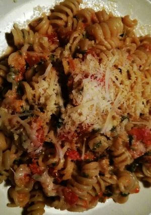Una foto de Fideos Tirabuzón con camarones
