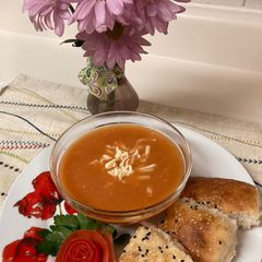 A picture of Tomato Cream Soup/Sup Krim Tomat ala Turki (Ibu Mertua)/Domatesli Corbasi.