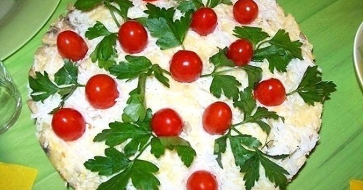 Салат красные маки с курицей и грибами пошаговый рецепт с фото