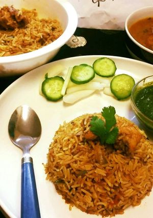 A picture of Shahi_Chicken_Korma_With_Butter_Chicken_Biryani.