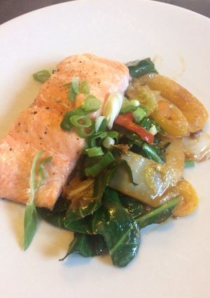 A picture of Salmon Satay Stir-Fry.