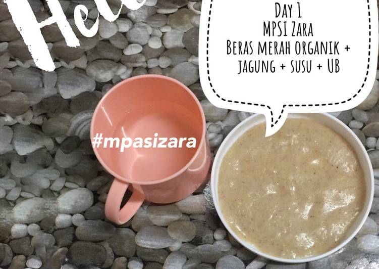 Resep: MPASI 6bln Bubur merah organik + pure jagung + susu + UB yang Enak