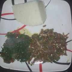 A picture of Fried Omena, Kales with Ugali for one.