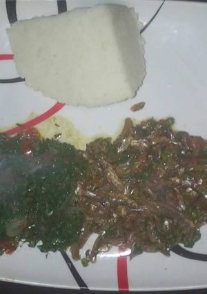 A picture of Fried Omena, Kales with Ugali for one.