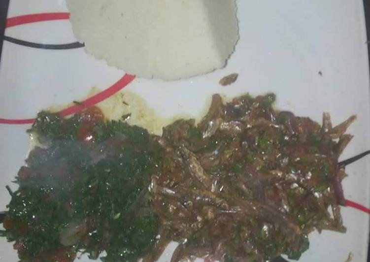 Fried Omena, Kales with Ugali for one