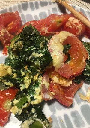 A picture of Steamed warm cheese salad with eggs.