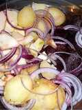 Salade harengs fumés pomme verte granny, oignon rouge, pomme de terre vinaigre de cidre miel fenouil