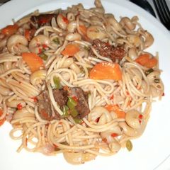 A picture of Suppergetti with macaroni.