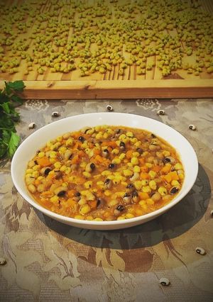A picture of Minestra with Triddhi and Black-Eyed Peas.