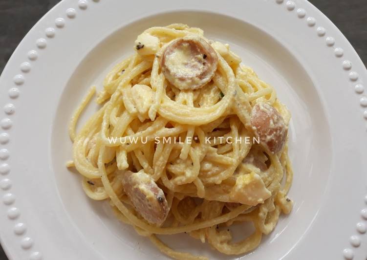 Resep Spaghetti Carbonara Zuper Creamy Keju oleh Wuwu Smile*s Kitchen - Cookpad