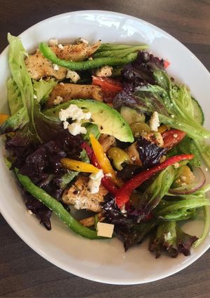 A picture of Chicken, avo and feta salad.
