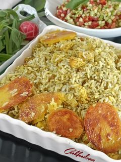 عکسی از دستور پلو شوید سیب زمینی