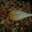 Pollo esmechado full vegetales acompañado con tapas de berenjena