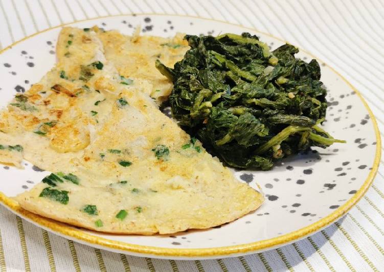 Crepioca de bacalhau com esparregado de nabiça