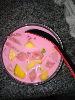 A picture of Strawberry flavoured fruit Salad.
