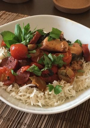 A picture of Chicken chorizo bake.
