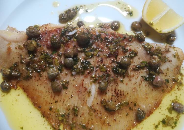 Skate wing with a brown butter and caper sauce