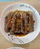 Enoki beef roll teriyaki sauce