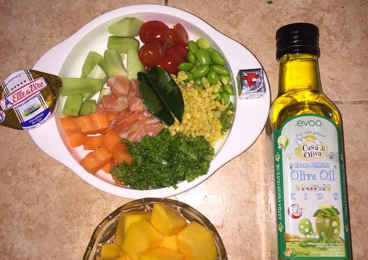 Cara Mudah LezatSalmon with butternut pumpkin and edamame