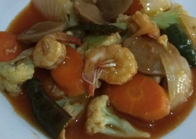 Udang sayur asam manis